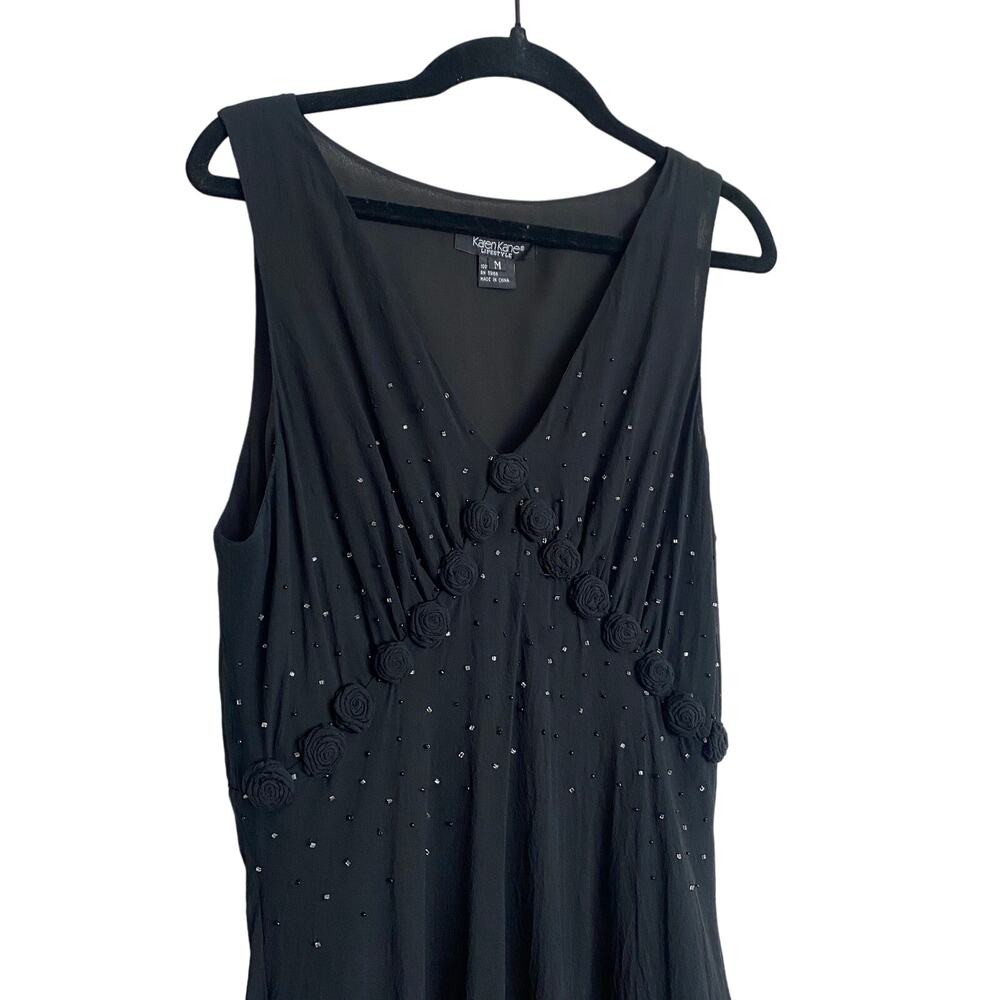 Vintage Karen Kane Silk Black Midi Dress Whimsigoth, Fairy, Witchy M 100% Silk - Picture 3 of 8